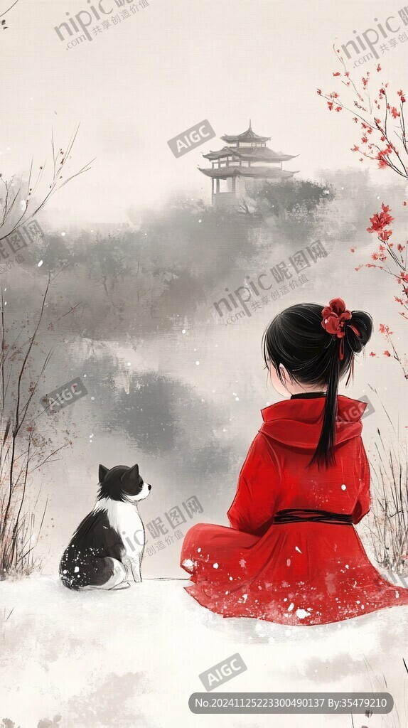 古風(fēng)背影女孩插畫