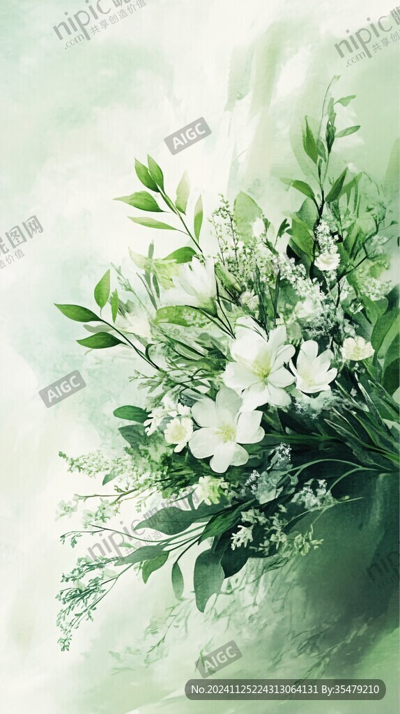 白綠手繪花藝