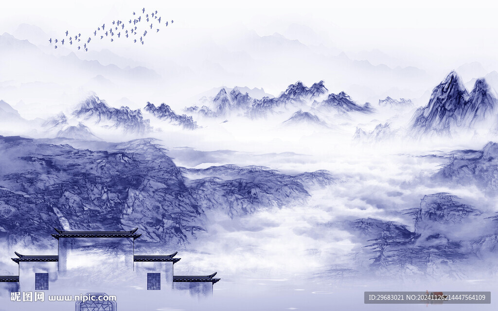 高端 中式山水新畫 TIF分層