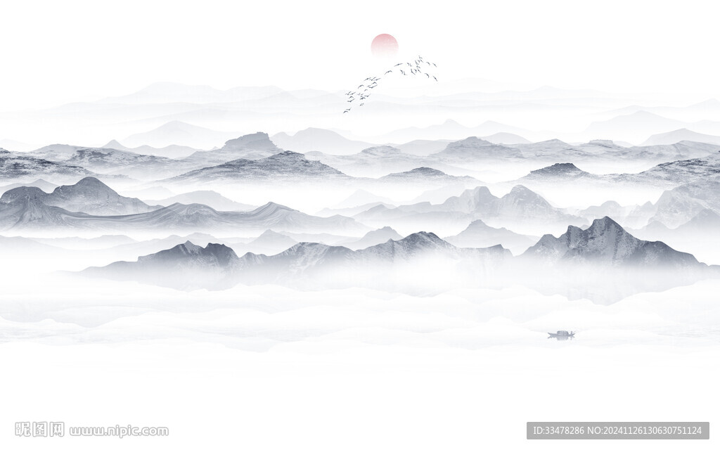 水墨山水畫背景墻畫