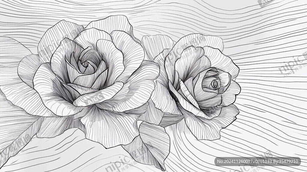 線描玫瑰花