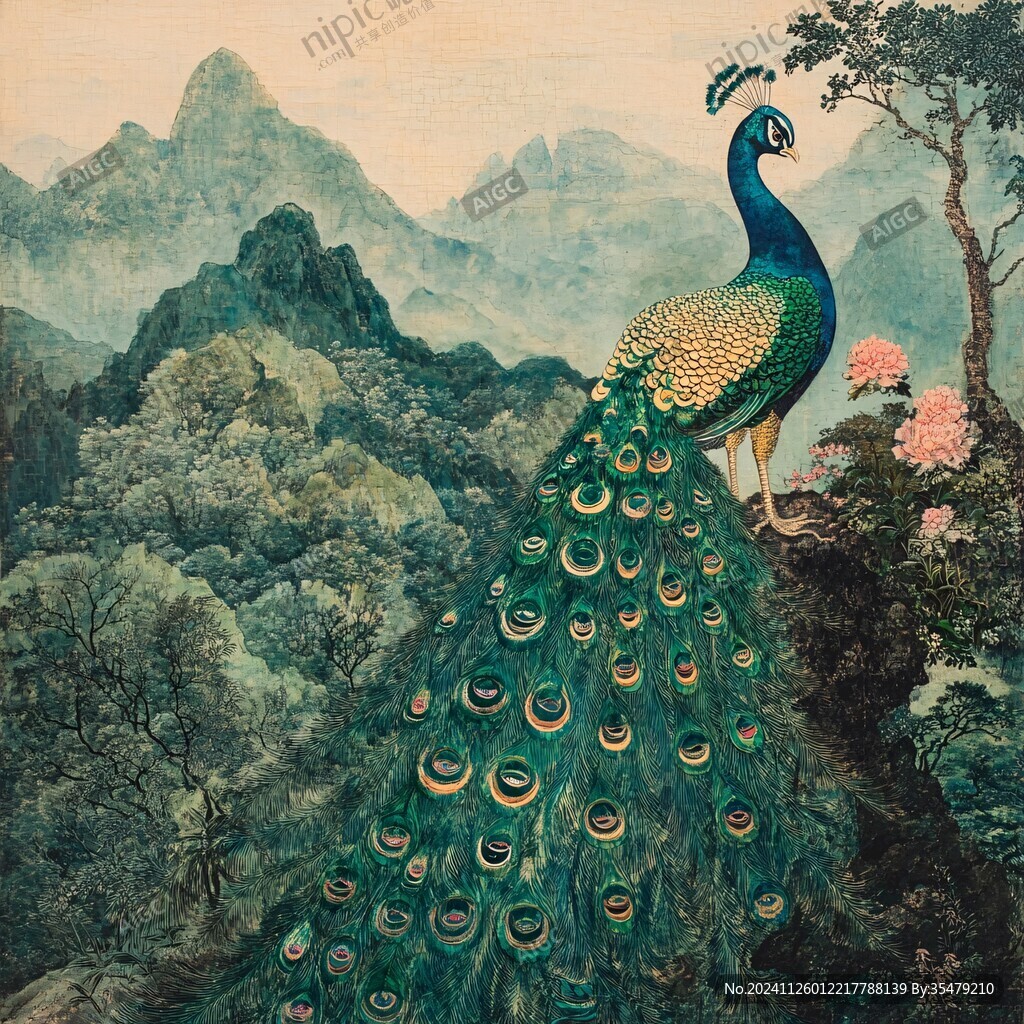 松石綠花鳥圖