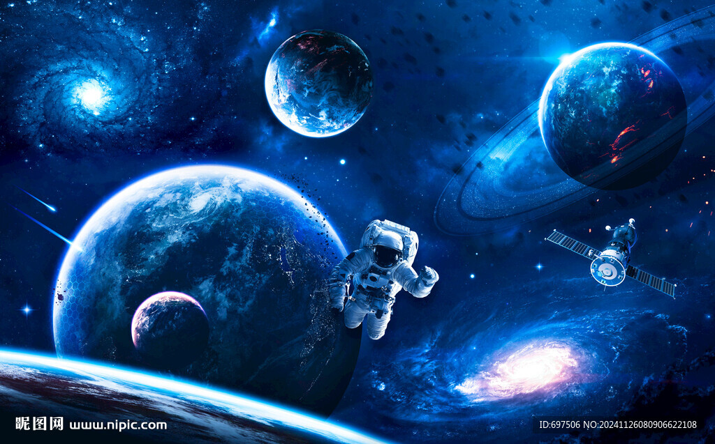 太空黑洞宇航員星球宇宙銀河背景