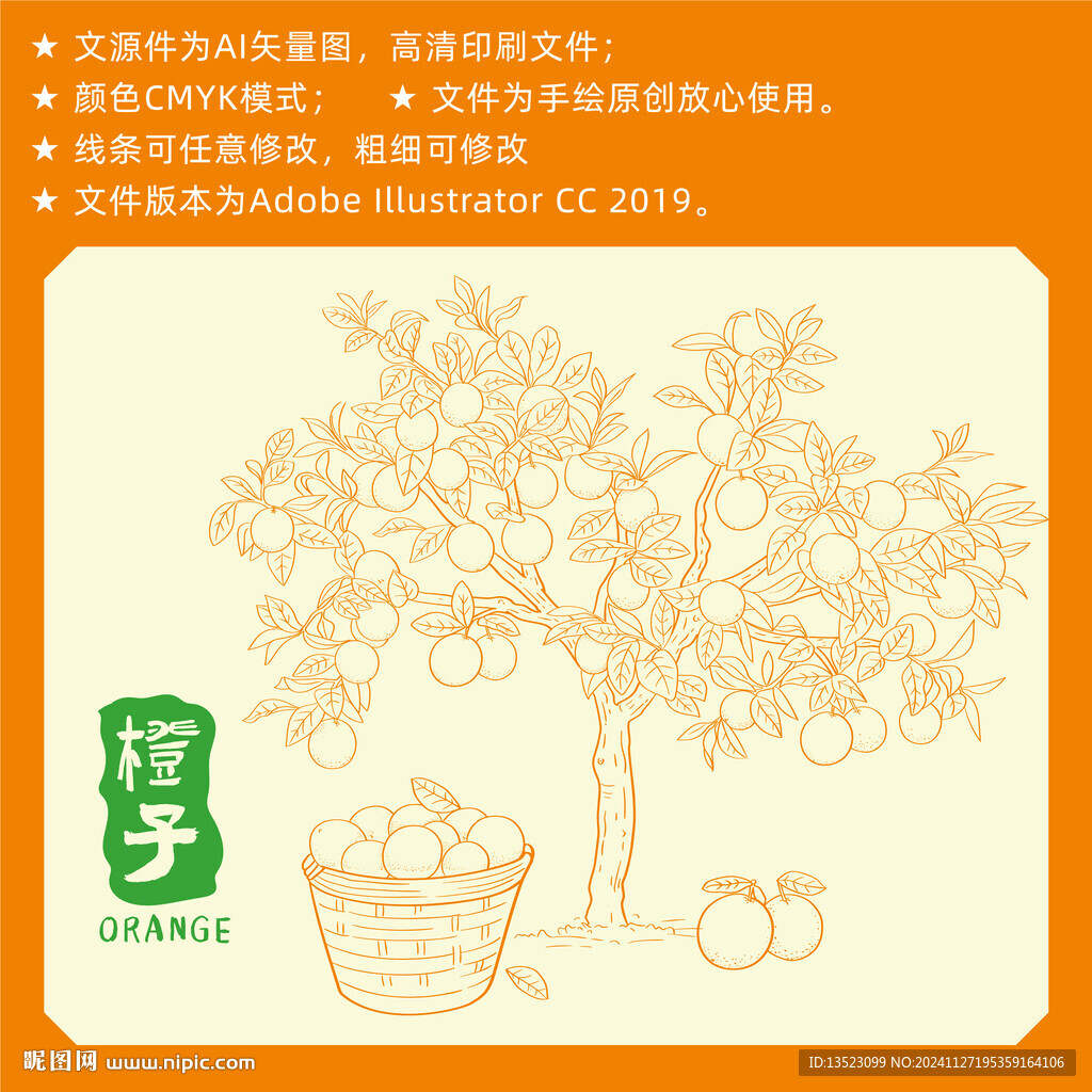 橙子手繪 水果插畫