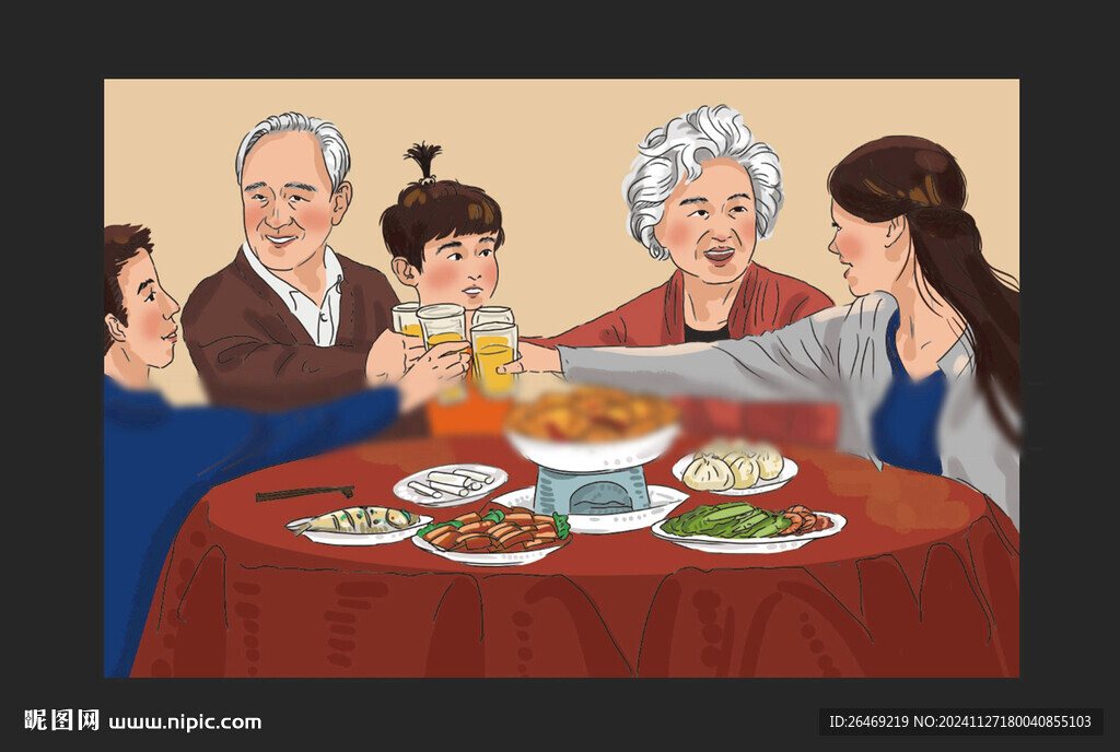 手繪插畫  團(tuán)圓飯
