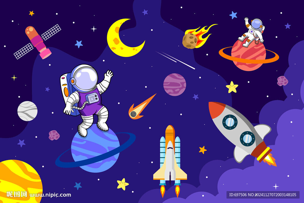 手繪宇航員卡通星球火箭太空背景