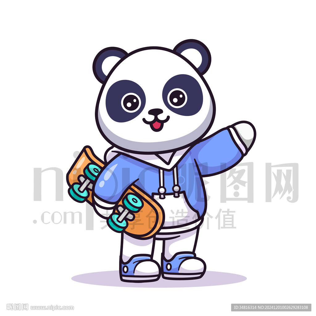 可愛卡通玩滑板的大熊貓