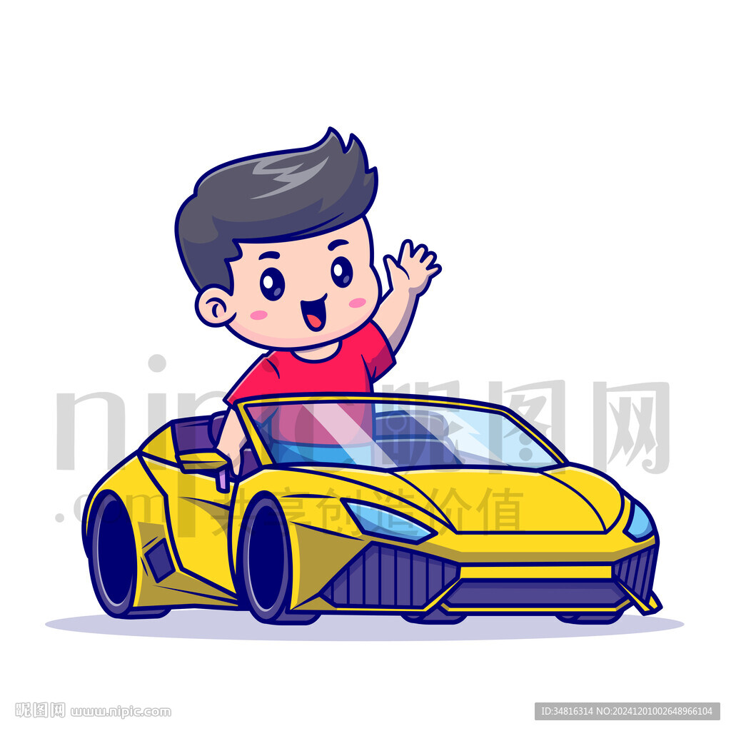 可愛(ài)卡通開(kāi)跑車(chē)的男孩