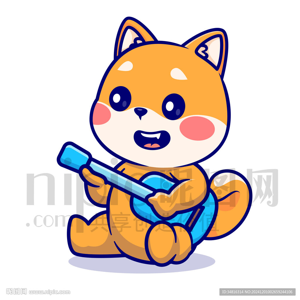 可愛卡通彈吉他的小狗