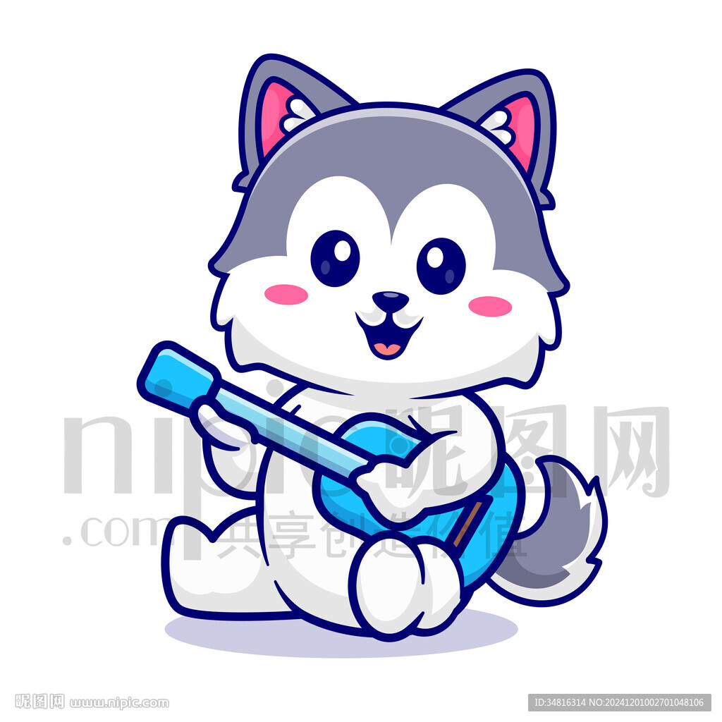 可愛卡通彈吉他的狼