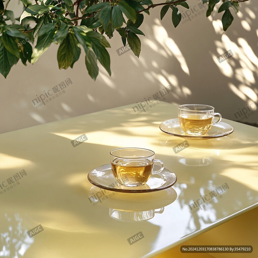 陽光照在兩杯茶上
