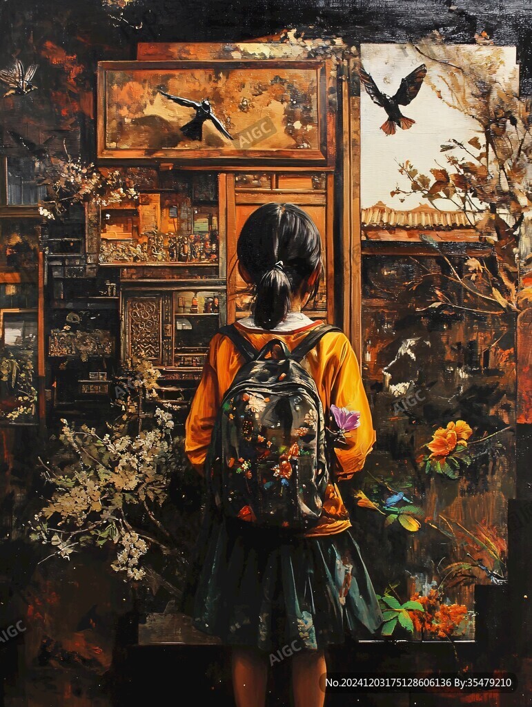 逛畫展的女孩