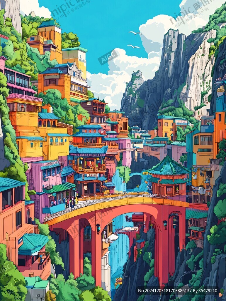 土家族城市插畫