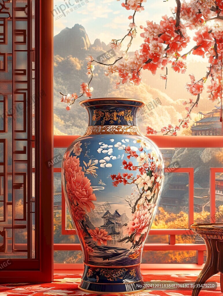 風景畫花瓶