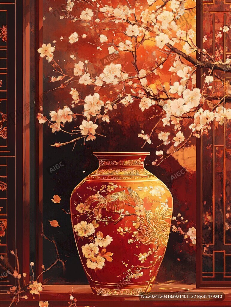 畫桃梅瓶