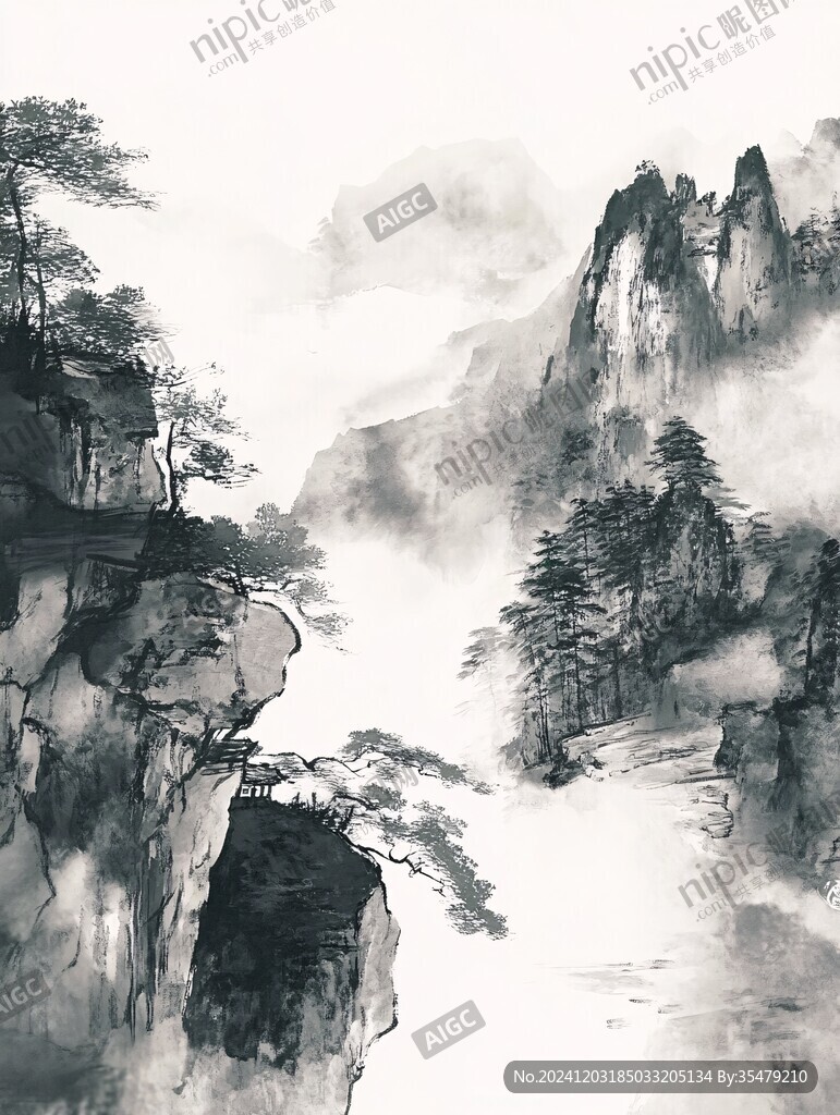 手繪古風工筆山