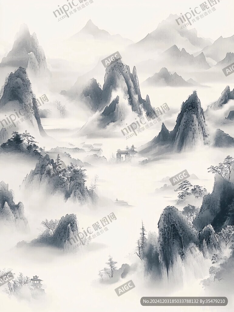 新中式水墨山