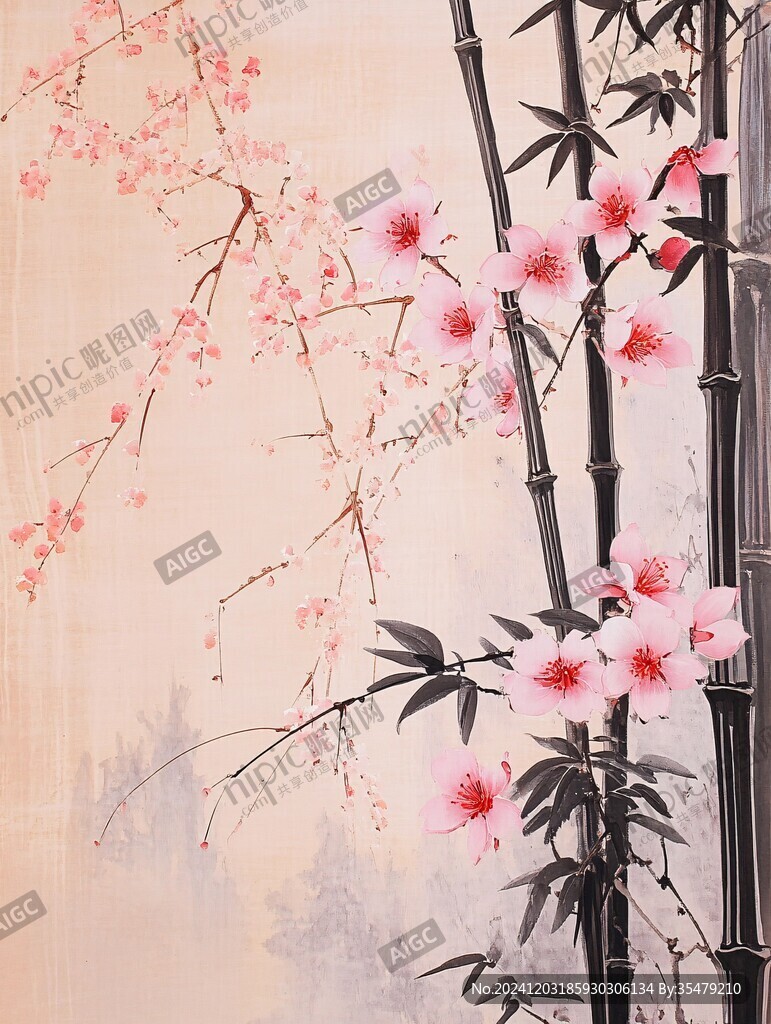 竹林梅花古典壁畫(huà)