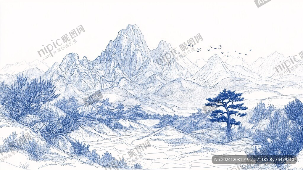 古風(fēng)山水線描