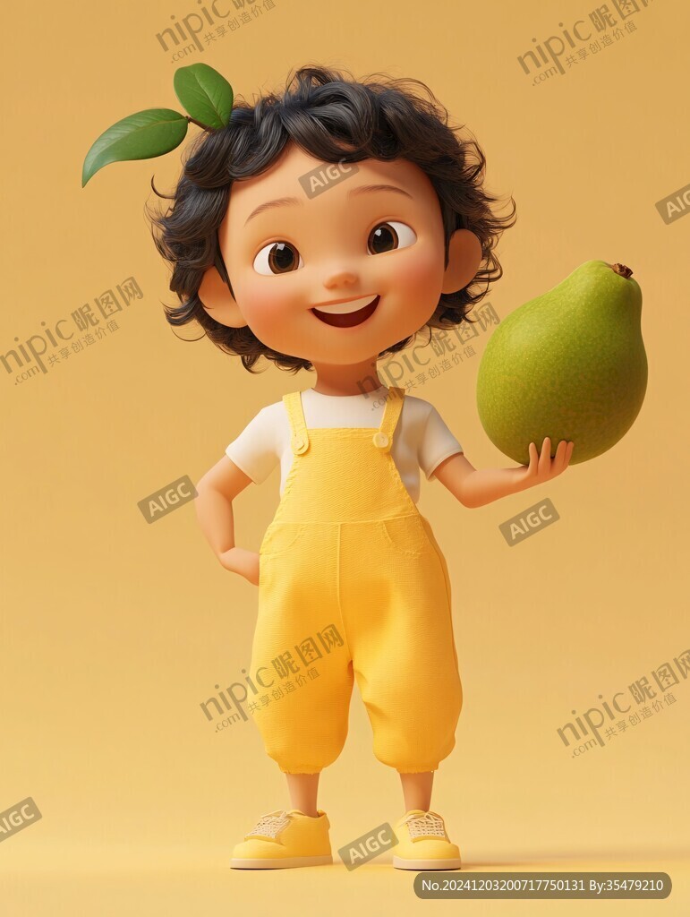 站在芒果上的小姑娘