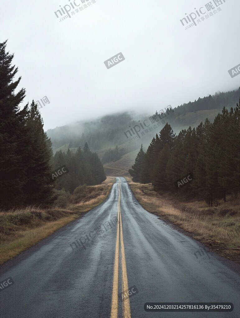雨霧山路圖片素材下載
