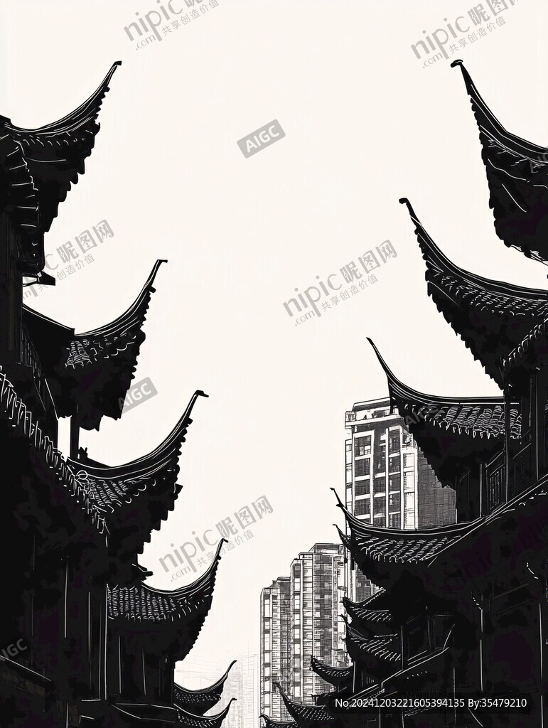 中式建筑單色