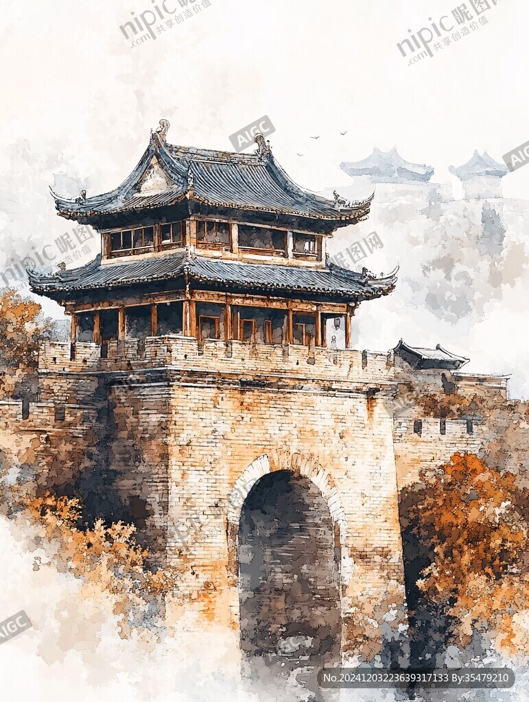 古城樓插畫