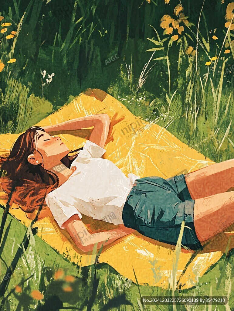 悠閑草地插畫
