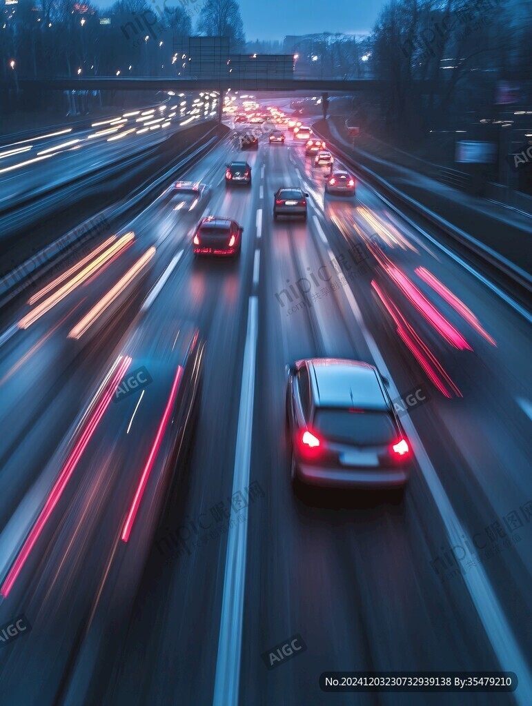 夜晚高速行駛的汽車
