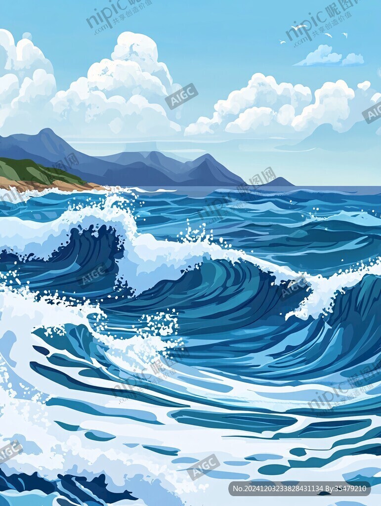 波濤海浪插畫