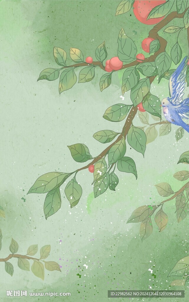新中式花鳥壁畫