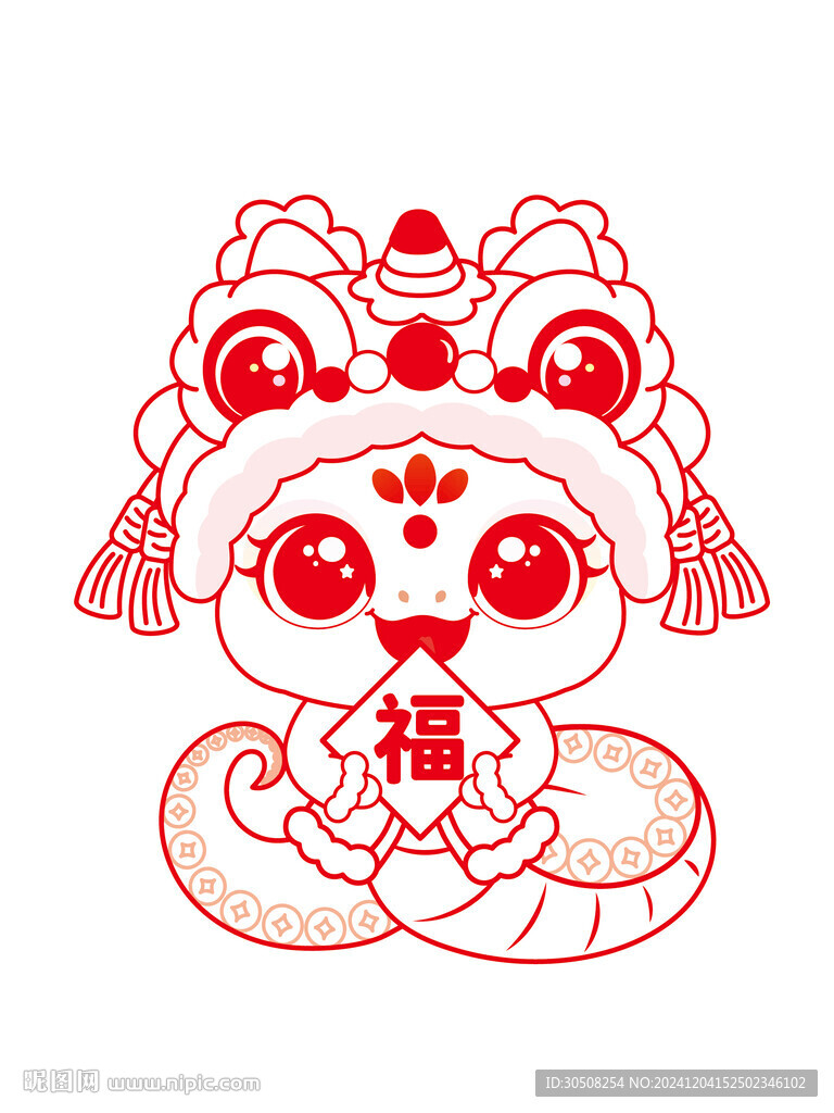 快樂蛇舞獅子線稿手繪