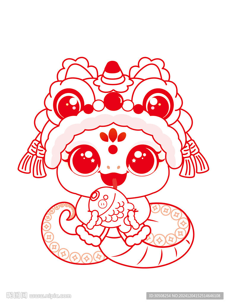 快樂蛇舞獅子線稿手繪
