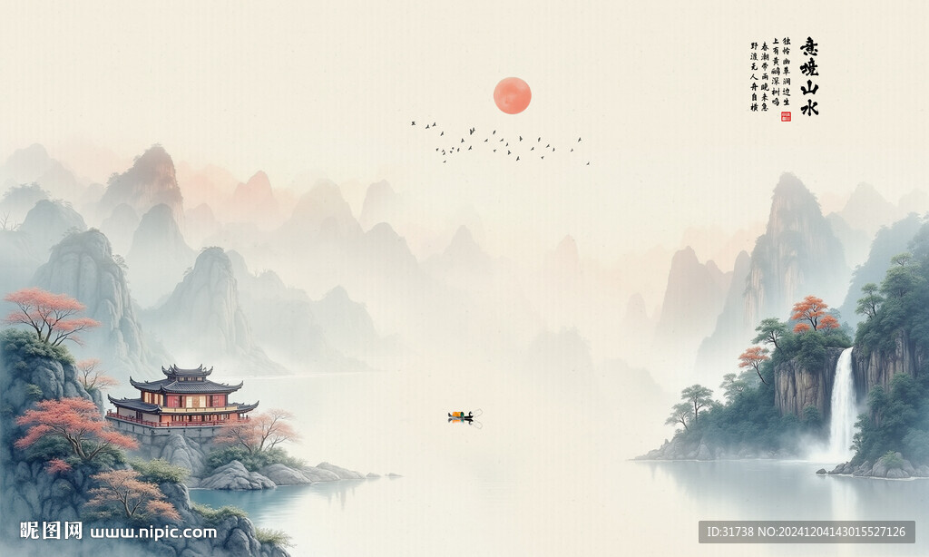 意境山水畫電視背景墻