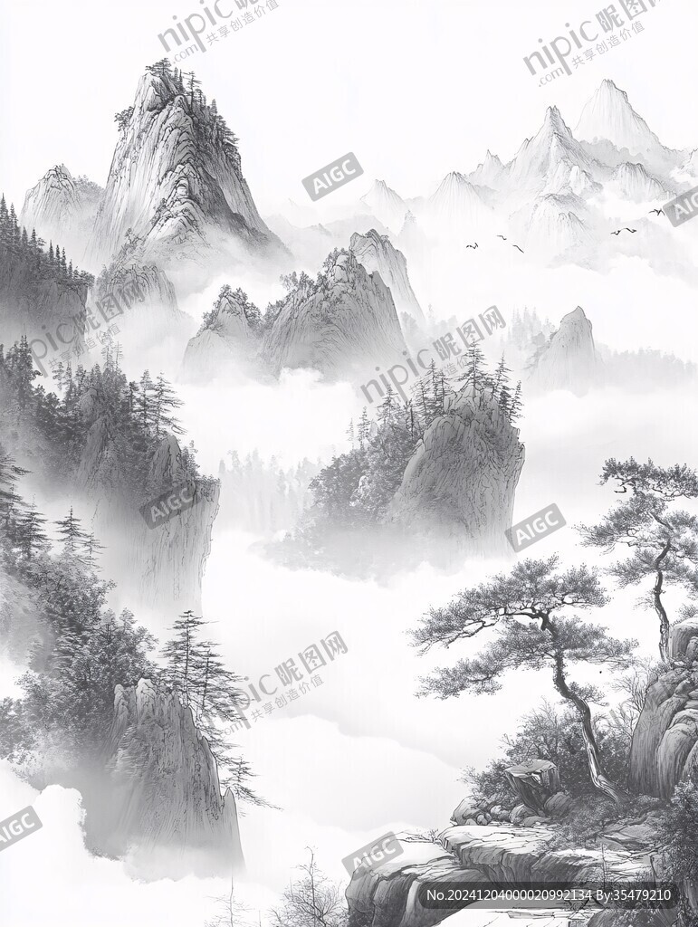 水墨數(shù)字畫工筆山水
