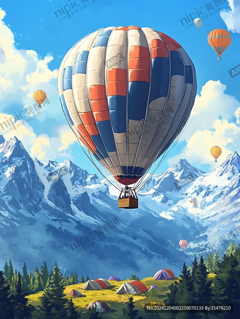 熱氣球插畫場景