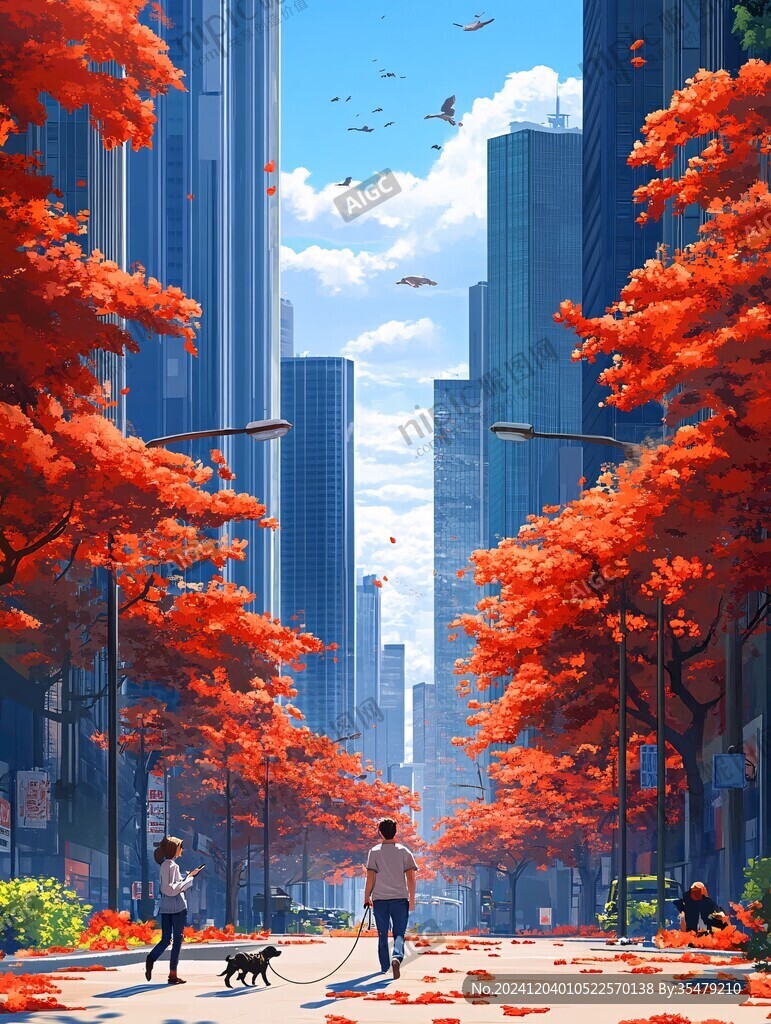 城市楓樹街景