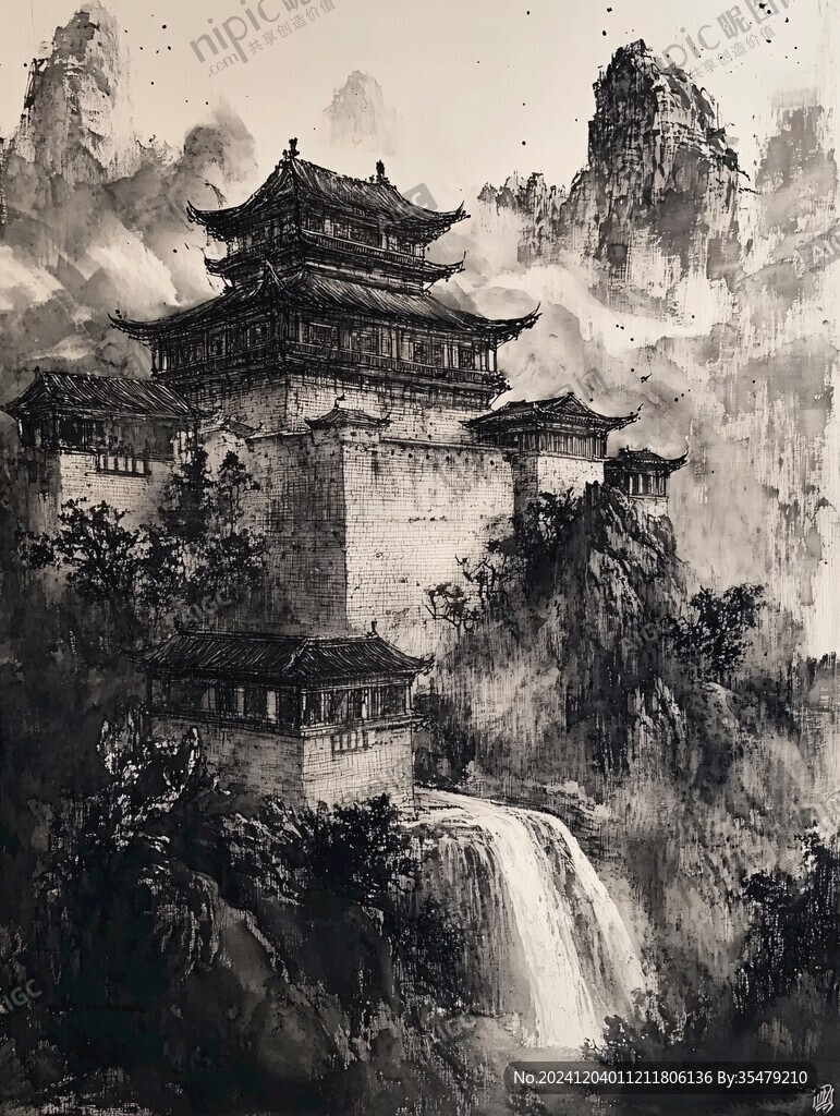 橫店水彩水墨山水