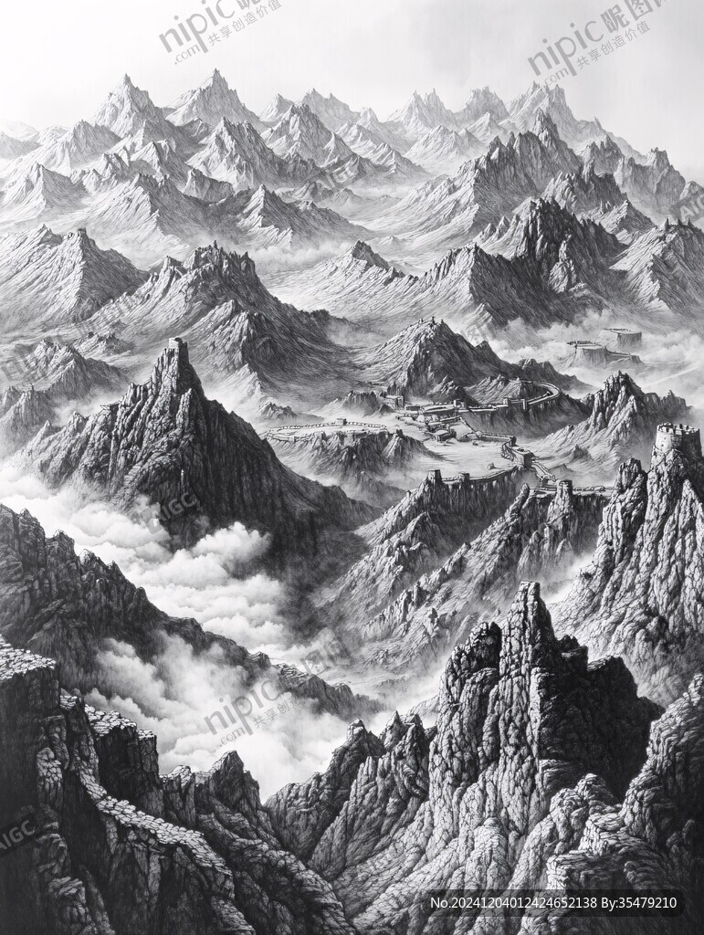 山水畫黑白云海