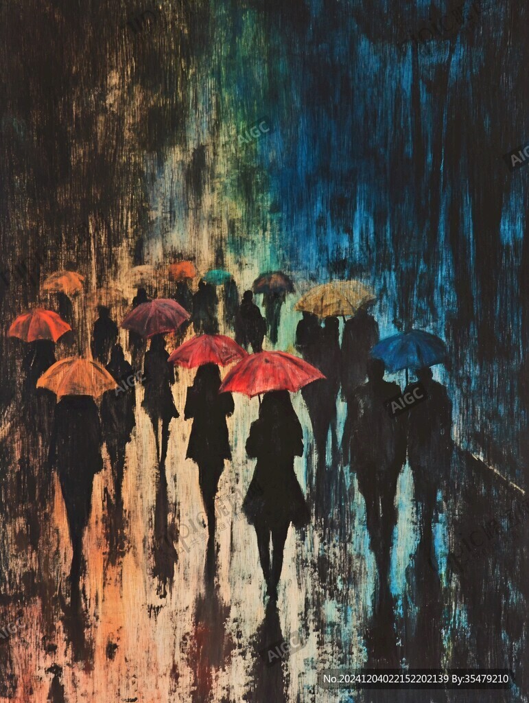 雨中漫步的行人