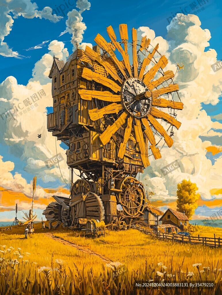 歐式小屋風(fēng)車向日葵