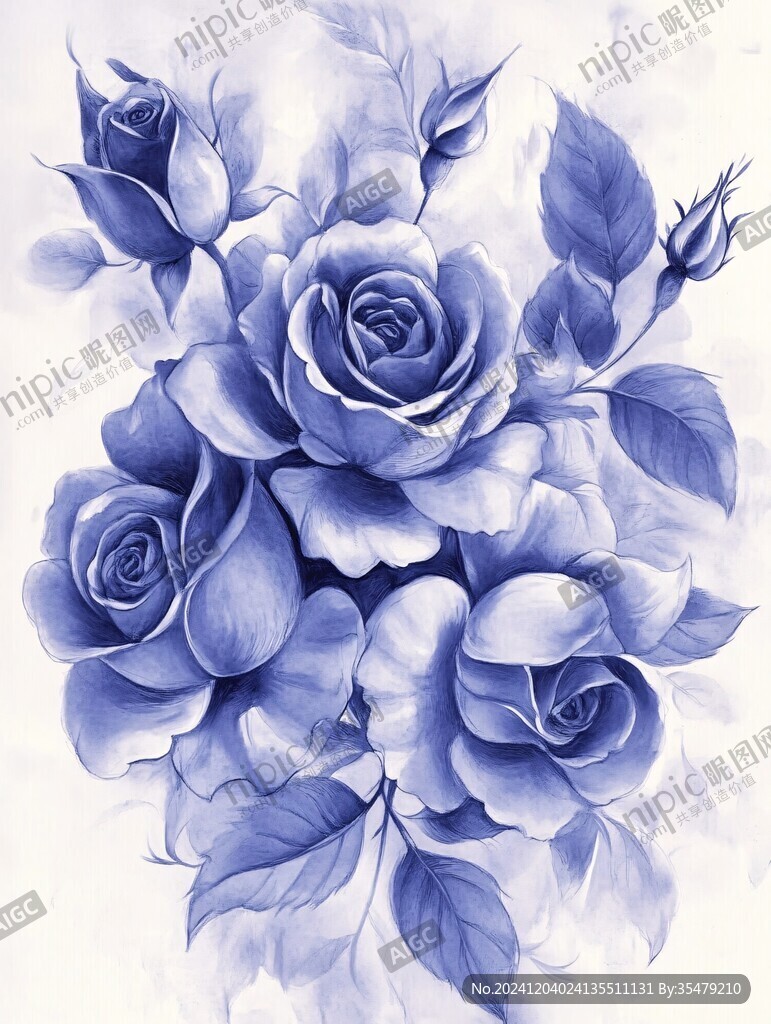 印花藍色妖姬玫瑰花