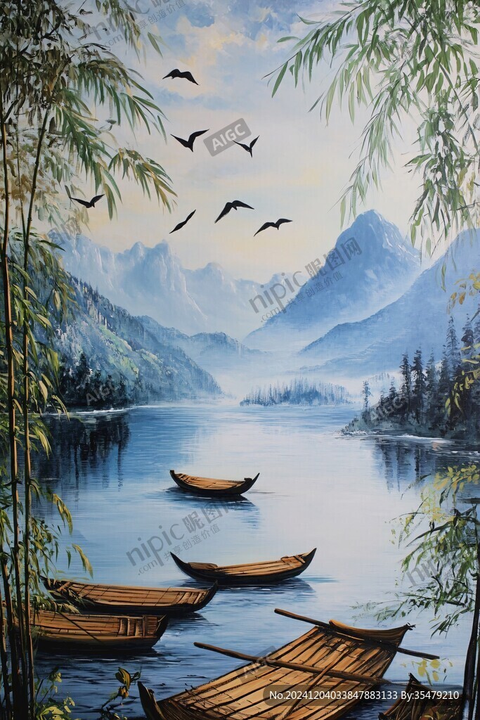 油畫山水風景