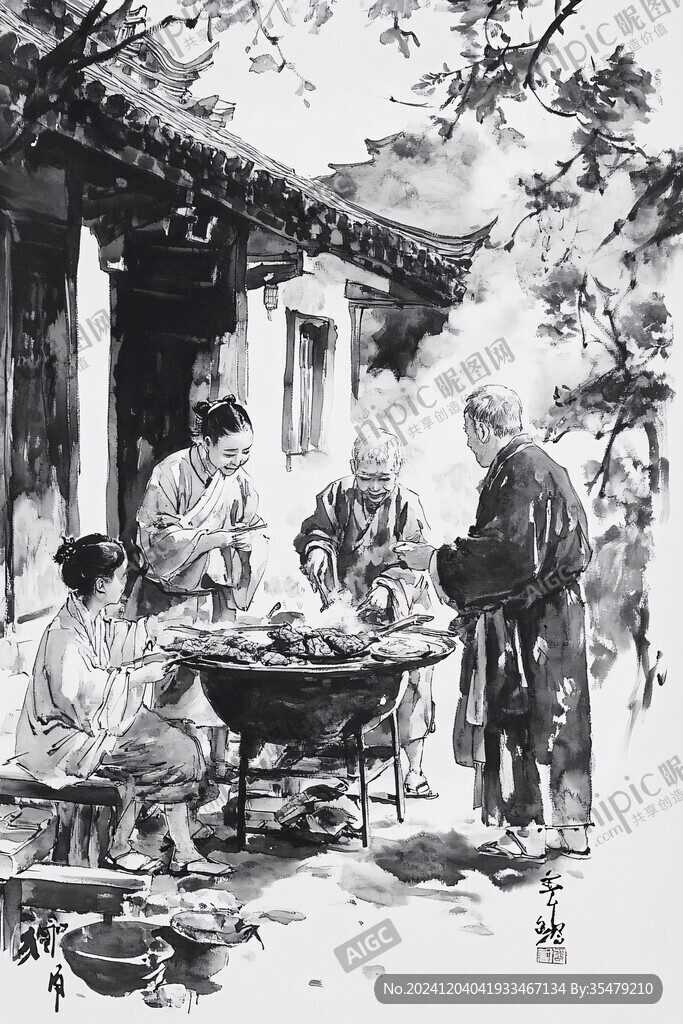 村民聚餐畫(huà)