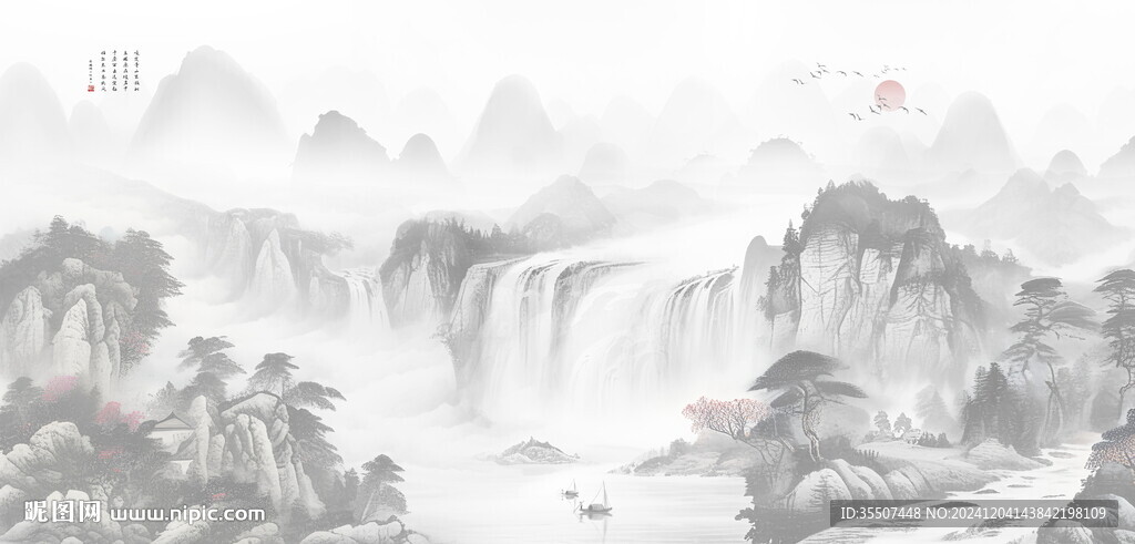 水墨山水畫背景墻畫