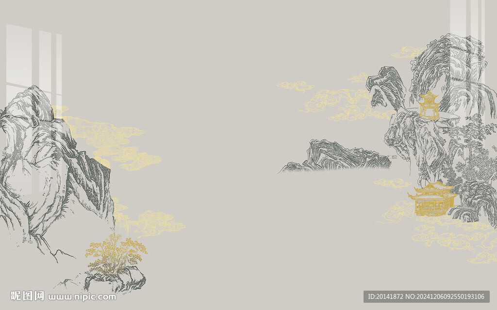 山水樓閣刺繡背景墻