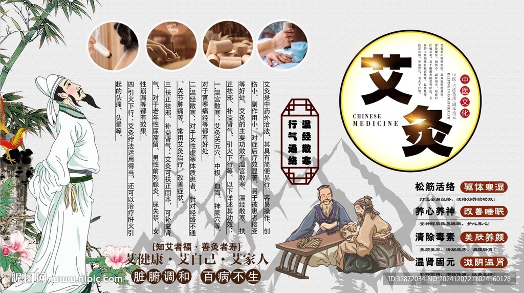 艾灸養生背景墻