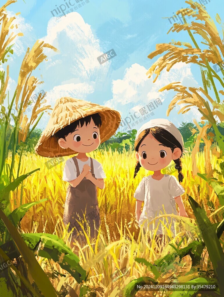 種水稻插畫