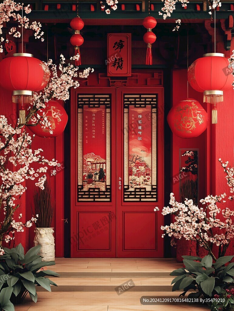 新年喜慶中式門廊