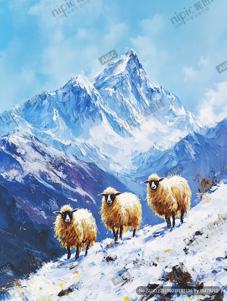 雪山腳下的羊群